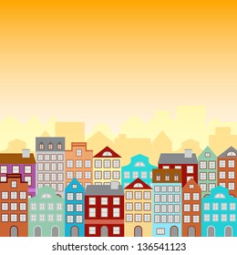 Town houses in a retro style pattern, vector