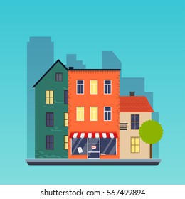 Town houses. Urban Landscape City. Flat design modern vector illustration concept.