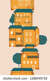 Town Houses Vector Seamless Vertical Border