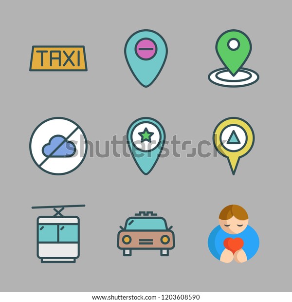 town icon set. vector set about taxi,\
cloudless, placeholder and hugh icons\
set.
