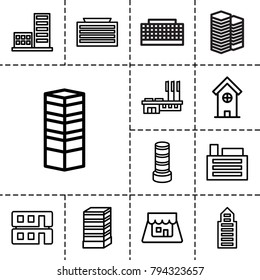 Town icons. set of 13 editable outline town icons such as business centre, business center building, building, house builidng