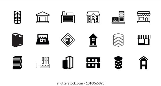 Town icons. set of 18 editable filled and outline town icons: business center building, building, house building, shop, business centre, house, store