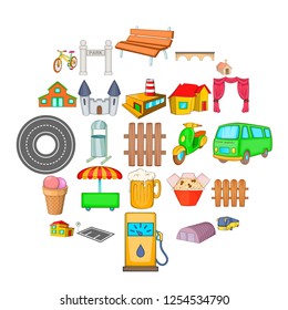 Town icons set. Cartoon set of 25 town vector icons for web isolated on white background Town icons set. Cartoon set of 25 town vector icons for web isolated on white background