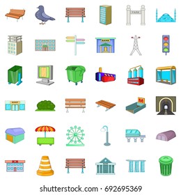 Town icons set. Cartoon style of 36 town vector icons for web isolated on white background