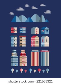 Town infographic elements. Vector city elements for create your own city map. Create your own town! Map elements for your pattern, web site or other type of design.Vector illustration.