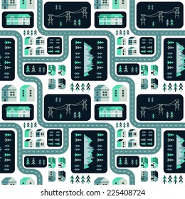Town infographic elements. Vector city elements for create your own city map. Map elements for your pattern, web site or other type of design.Vector illustration. Seamless pattern. Ski resort
