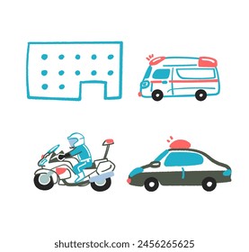 Town Infrastructure Police Car Police Motorcycle Ambulance Stock Illustration
