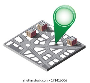 Town in isometric view with the landscape