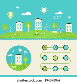 Town Landscape. Eco Living Infographics Elements