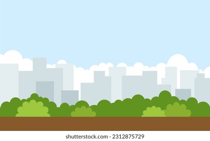 town landscape with green ground and cloudy sky. city landscape background with buildings 