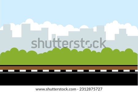 town landscape with green ground and cloudy sky. city landscape background with buildings 