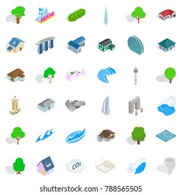 Town landscape icons set. Isometric style of 36 town landscape vector icons for web isolated on white background