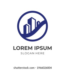 town logo concept with flat blue color style