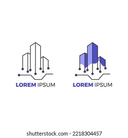 Town logo design , Building logo with circuit technology logo design.