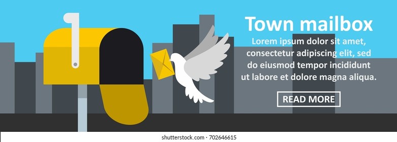 Town mailbox banner horizontal concept. Flat illustration of town mailbox banner horizontal vector concept for web