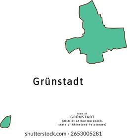 Mapa da cidade de Grünstadt de Bad Dürkheim distrito Renânia-Palatinado (Rheinland-Pfalz) estado na Alemanha. Vetorizado