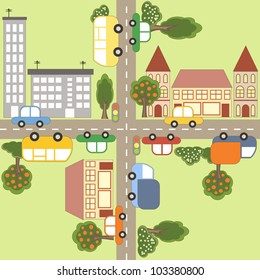 Town Map. Cartoon Vector Illustration.