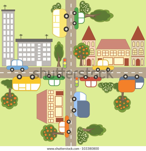 Town map. Cartoon
vector illustration.