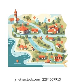 mapa de ciudad con icono de pines de navegación GPS aislado