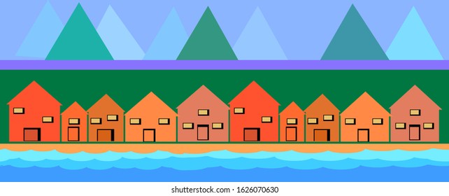 town with mountains in background