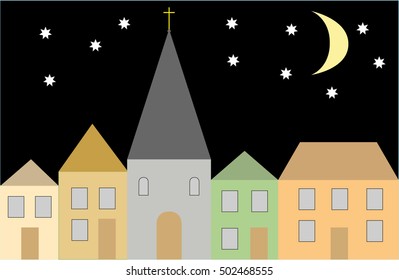 Town at night, vector illustration