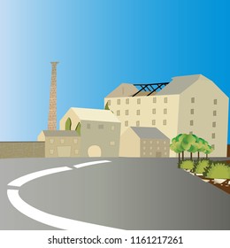 Town and old buildings with stone