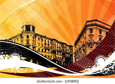 town on a decorative grunge background