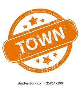 Town orange grunge rubber stamp on a white background. Vector illustration