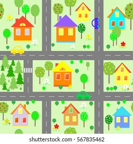 town road car Cartoon seamless pattern vector illustration
