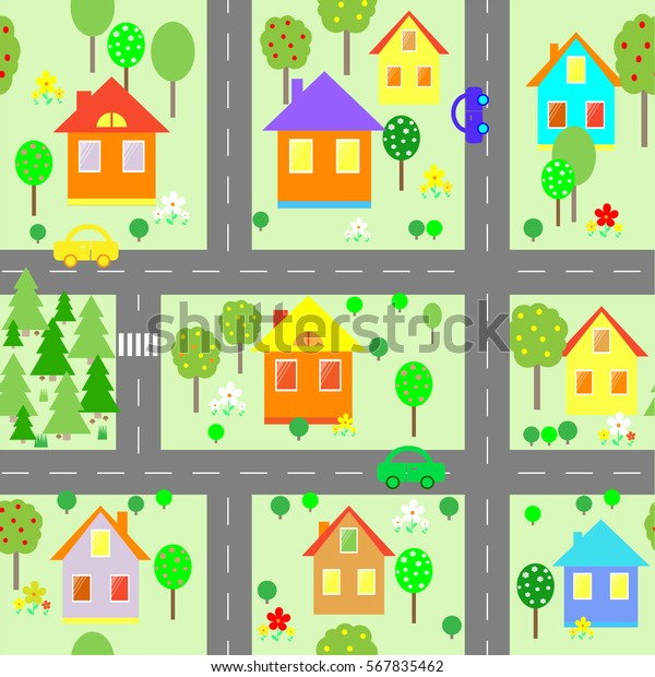 town road car Cartoon seamless pattern\
vector illustration
