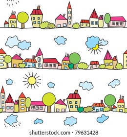Town seamless funny pattern with weather