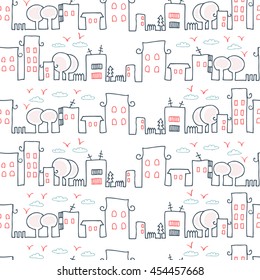 Town seamless funny pattern/hand drawn vector illustration/can be used for kid's or baby's shirt design/fashion print design/fashion graphic/t-shirt/kids wear /tee
