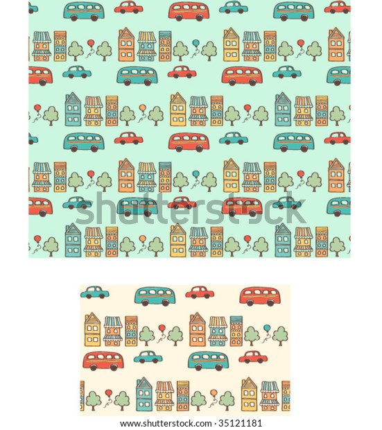 Town seamless  vector\
repeat pattern