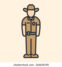 Town Sheriff Police Officer Character Uniform Hat Minimal Colorful Flat Line Stroke Icon Pictogram Symbol Illustration