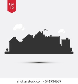 Town Silhouette. City Icon. Symbol Of Small Town. Vector Illustration