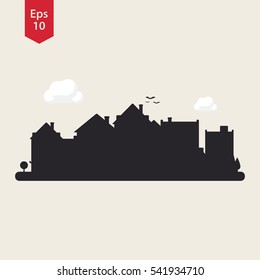 Town Silhouette. City Icon. Symbol Of Small Town. Vector Illustration