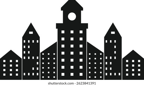 Town Skyline Silhouette. Isolated on White Background