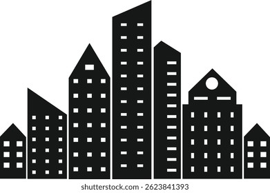 Town Skyline Silhouette. Isolated on White Background