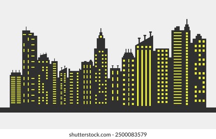 Town skyline silhouette. Small city houses, factory buildings, old church roofs, simple residental neighborhood vector flat scene