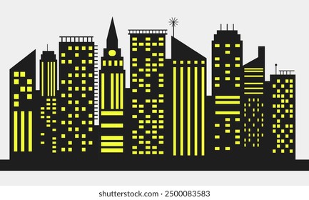 Town skyline silhouette. Small city houses, factory buildings, old church roofs, simple residental neighborhood vector flat scene