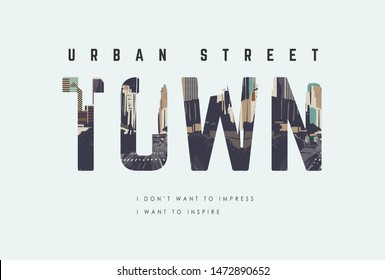 town slogan on city background for fashion print