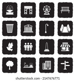 Town Square Icons. Grunge Black Flat Design. Vector Illustration.