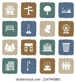 Town Square Icons. Grunge Color Flat Design. Vector Illustration.