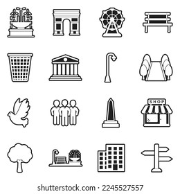 Town Square Icons. Line With Fill Design. Vector Illustration.