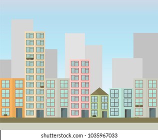 Town street, city view, landmark backgrownd flat vector