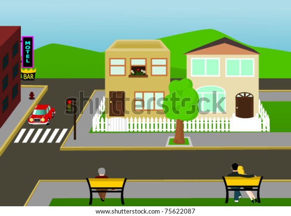 Town street view. Vector\
illustration