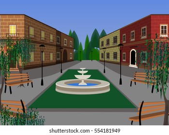 town street with walkway and relax zone