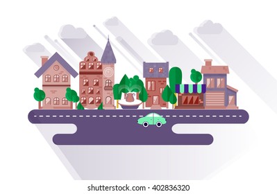 Town streets of small city in a flat design