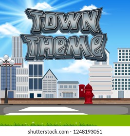 Town theme scene set illustration