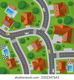 Town top view. Map of suburb town for real estate concept design.